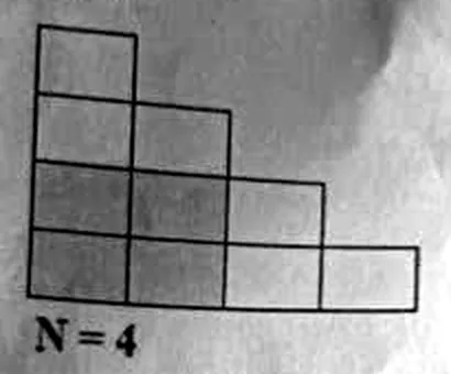 Hình bậc thang N = 4, bốn ô ở góc dưới bên trái (hàng 3, 4 và cột 1, 2) được tô màu