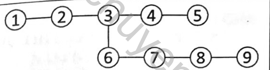 Cây 9 đỉnh của ví dụ 2: đường 1-2-3-4-5, đỉnh 3 nối xuống đường 6-7-8-9
