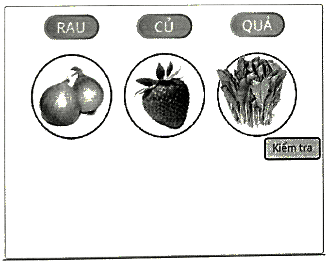 Củ hành, quả dâu và bó rau đã nằm trong ba hình tròn, quả dâu ở hình tròn giữa
