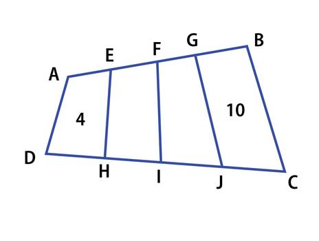 Tứ giác ABCD có hai cạnh đối diện AB và CD được chia thành 4 phần bằng nhau; nối các điểm tương ứng tạo thành 4 tứ giác nhỏ